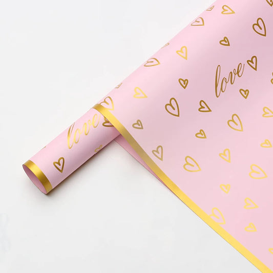 20 feuilles de papier pour bouquet en forme de cœur avec bordure dorée (57x57 cm)