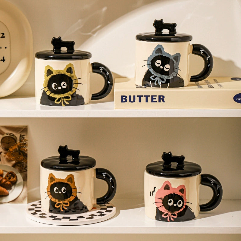 Mug à café en céramique avec couvercle motif chat