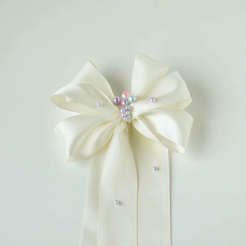 Ivory Satin Bow with Pearl Accents