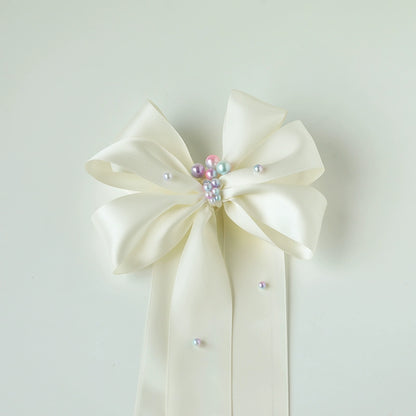 Ivory Satin Bow with Pearl Accents