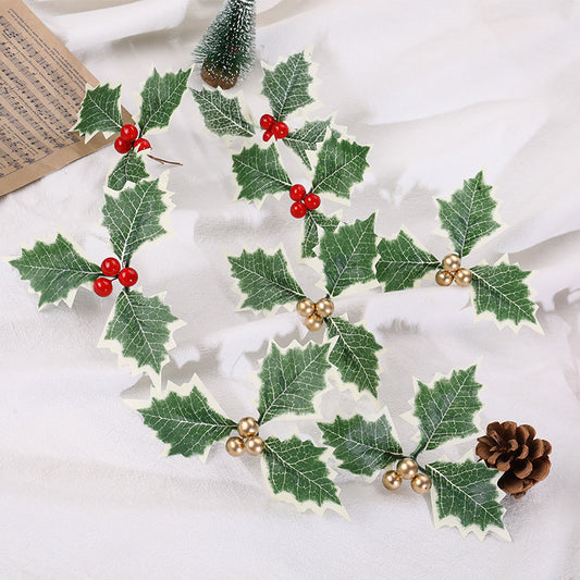 20pcs Artificial Holly Berries with Green Leaves