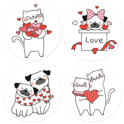 500pcs Cute Cat Dog Stickers for Valentine's Day