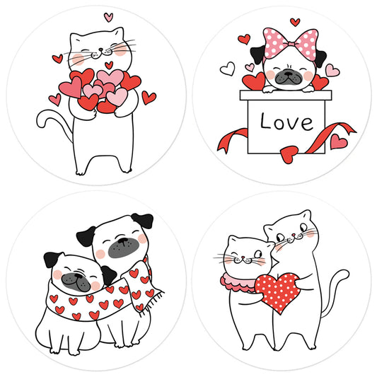 500 autocollants mignons de chats et chiens pour la Saint-Valentin