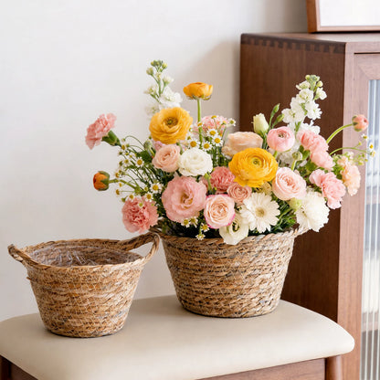 Round Woven Seagrass Flower Basket Set of 3