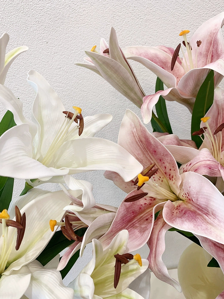 tiger lily white and pink 3-Head Artificial Tiger Lily Flowers (85cmH) – Floral Supplies Store
