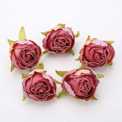 Silk Rose Flower Heads with Burned Edges Pack 30