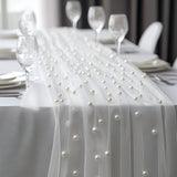 Load image into Gallery viewer, Pearl-Dotted Tulle Table Runner for Weddings
