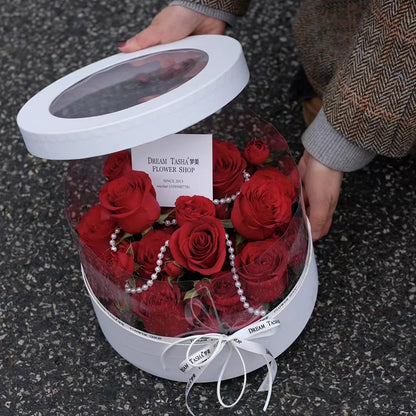 Round Floral Gift Box with Transparent Window