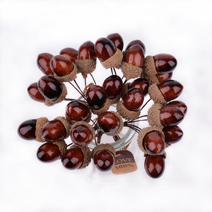 Artificial Acorns with Wire Stems for Crafts