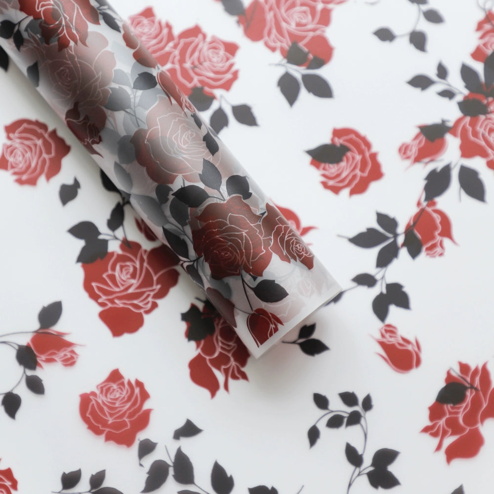 20 feuilles de papier cadeau cellophane à motif floral rose (58x58 cm)