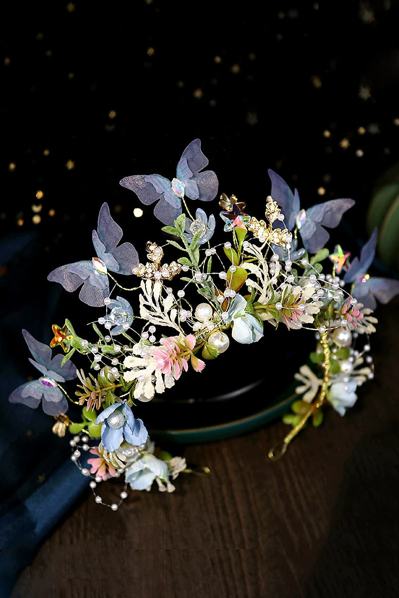 Handmade Flower Butterfly Wreath Headband
