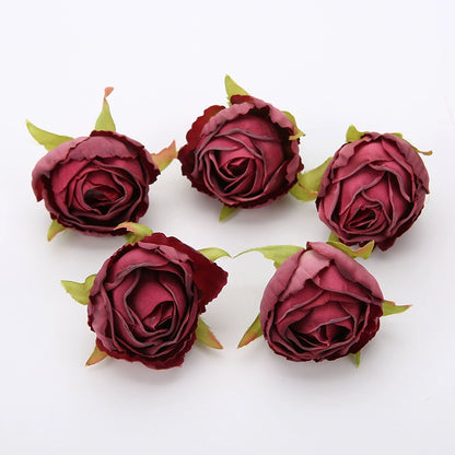 Silk Rose Flower Heads with Burned Edges Pack 30