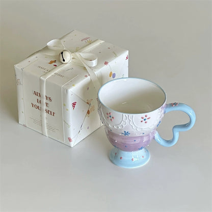 Lace Relief Ceramic Footed Mug