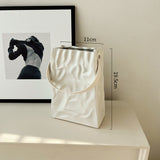 Load image into Gallery viewer, White Cream Crinkle Paper Bag Ceramic Vase