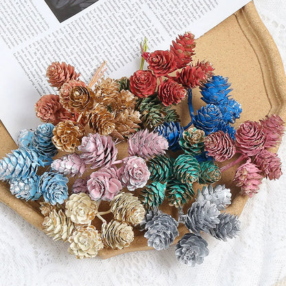 18pcs Artificial Pine Cone on Wire for Christmas Crafts