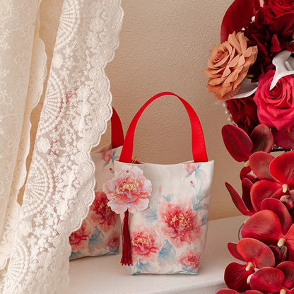 Vintage Peony Flower Party Favor Gift Bags Pack 10