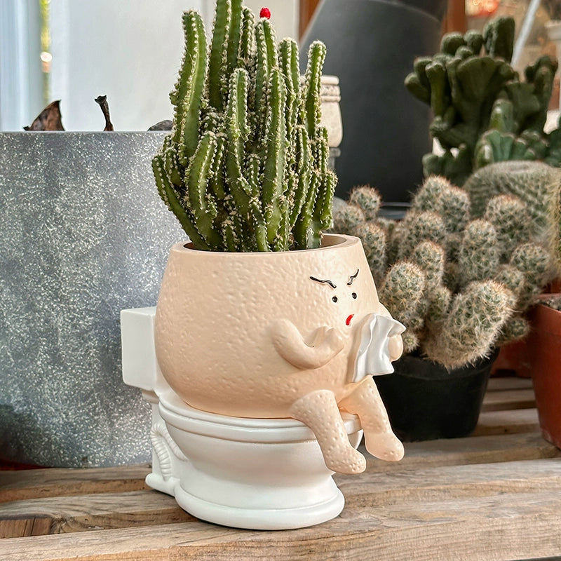 cute cactus plant pot Funny Toilet Character Resin Succulent Pot – Floral Supplies Store