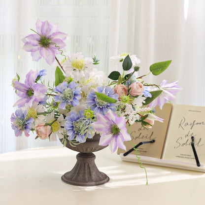 Jardinière urne en métal vintage, vase trompette
