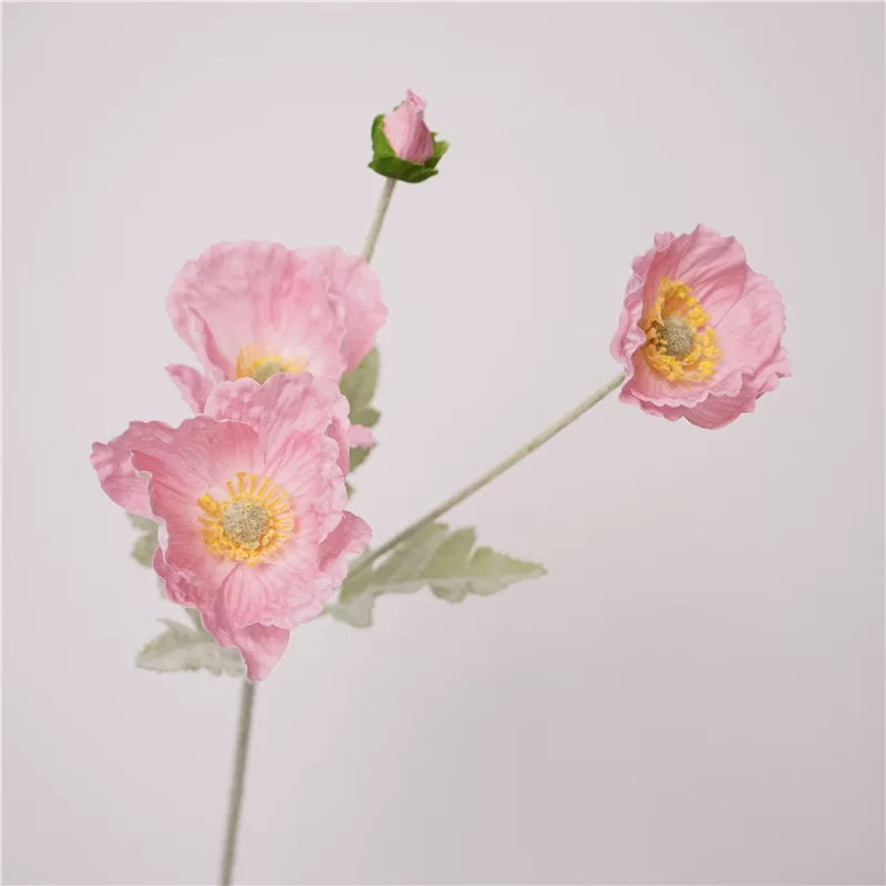 25" 4-Head Real Touch Artificial Poppy Spray