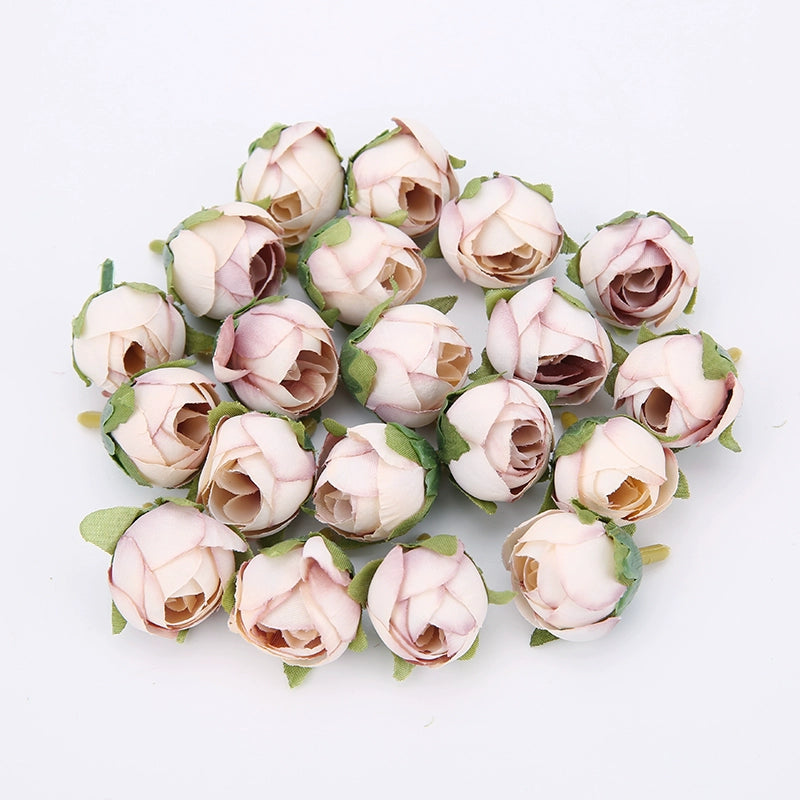 2cm Vintage Rose Buds Silk Flower Heads Pack 40