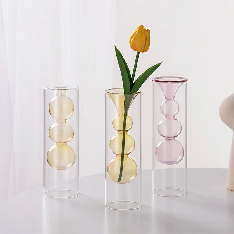 Geometric Double-Walled Glass Bubble Vase