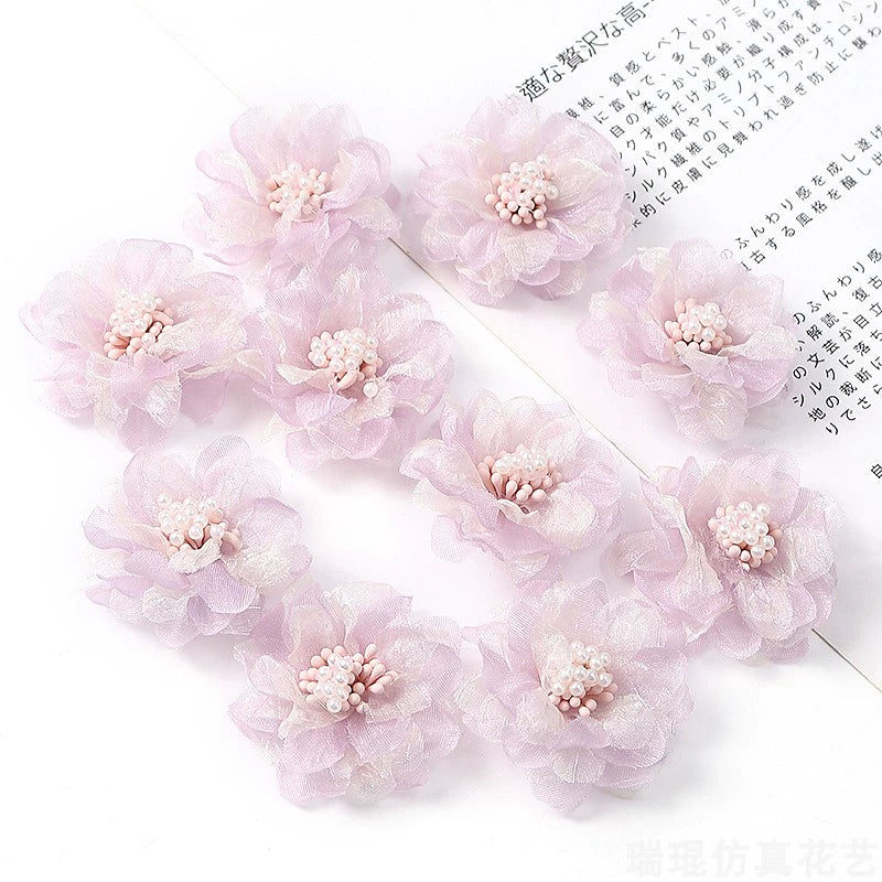 4cm Organza Fabric Flower Heads Pack 30