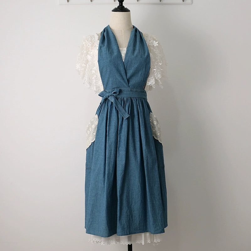 Stylish Halter V Neck Cotton Apron for Women Floral Supplies Store Stylish Halter V Neck Cotton Apron for Women Floral Supplies Store