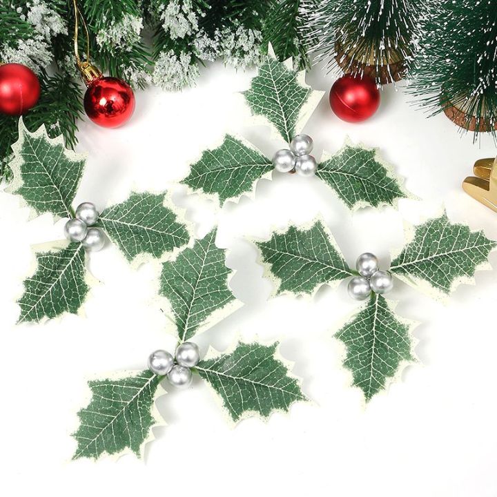 20 baies de houx artificielles avec feuilles vertes