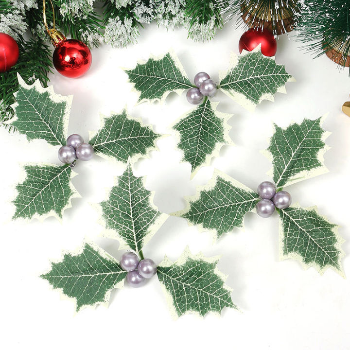 20 baies de houx artificielles avec feuilles vertes