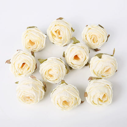 Lot de 20 têtes de roses en soie style vintage, 4 cm