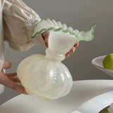 Load image into Gallery viewer, Vintage Iridescent Ruffled Glass Vase