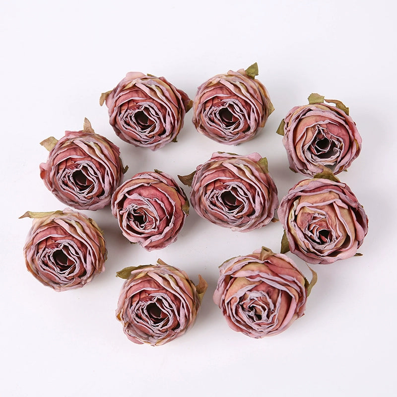 Lot de 20 têtes de roses en soie style vintage, 4 cm