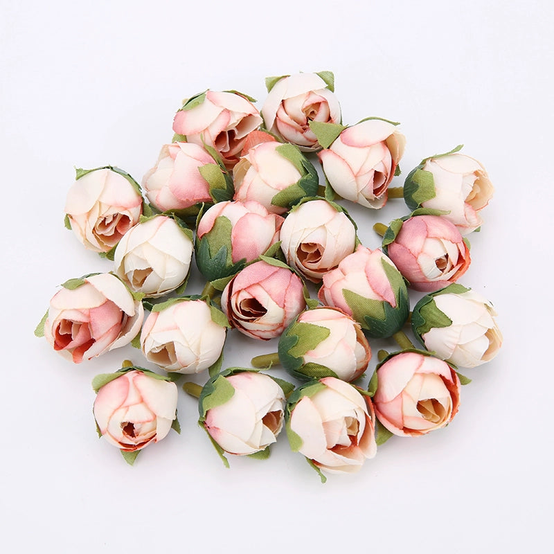 2cm Vintage Rose Buds Silk Flower Heads Pack 40