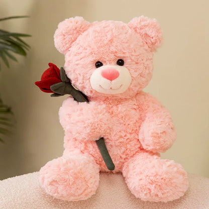 Ours en peluche doux avec rose amovible 30 cm