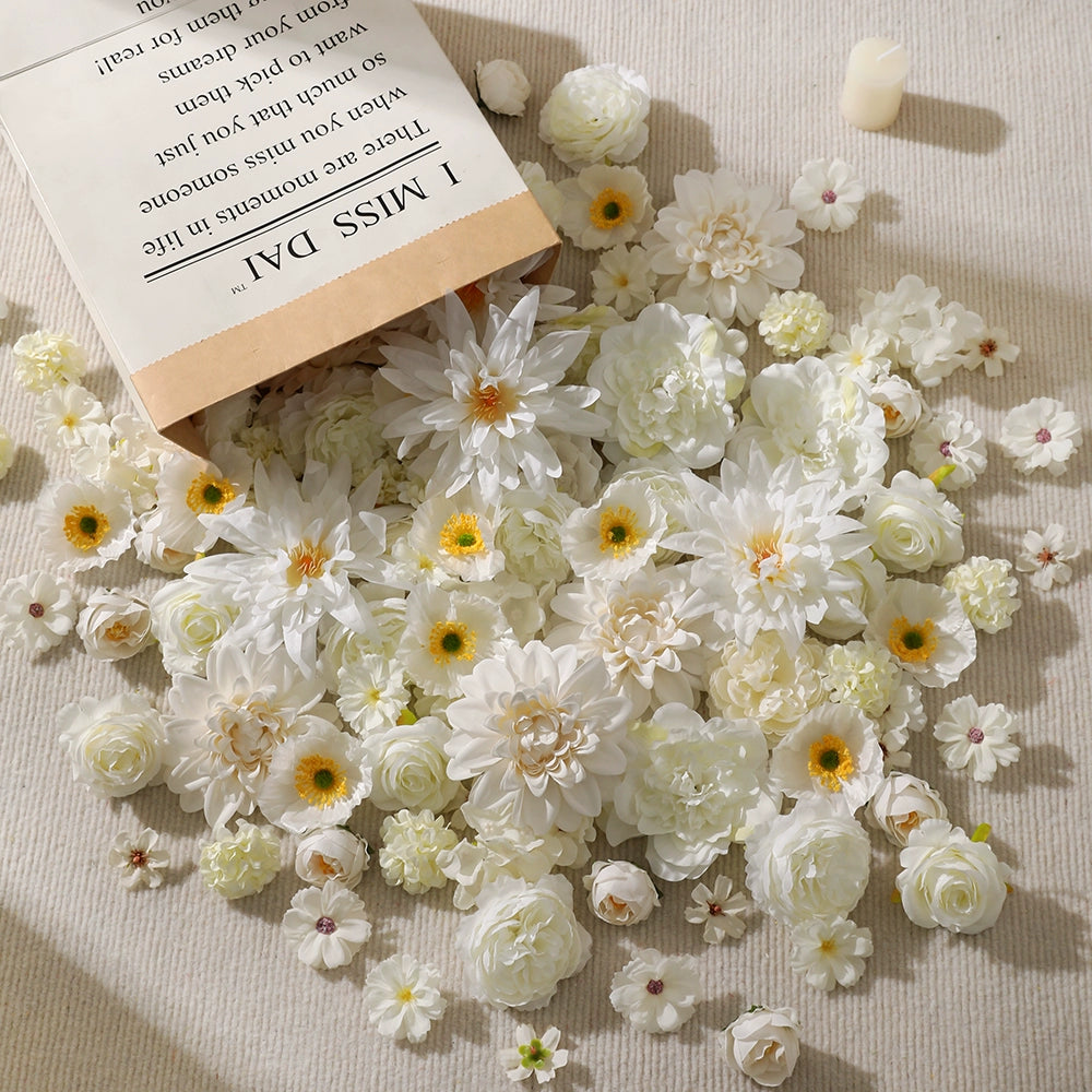 White Assorted Artificial Flower Heads (100pcs)