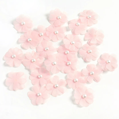 3.5cm Tulle Fabric Flower Heads with Pearls Pack 100