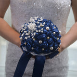 Load image into Gallery viewer, Satin Rose Bridal Bouquet with Pearl Accents