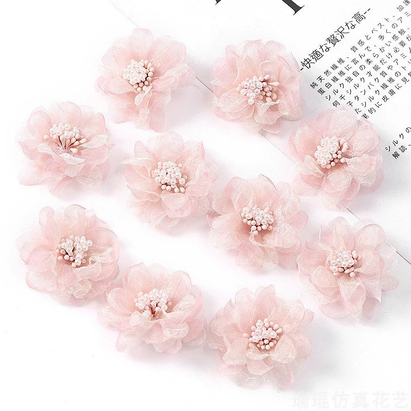 4cm Organza Fabric Flower Heads Pack 30