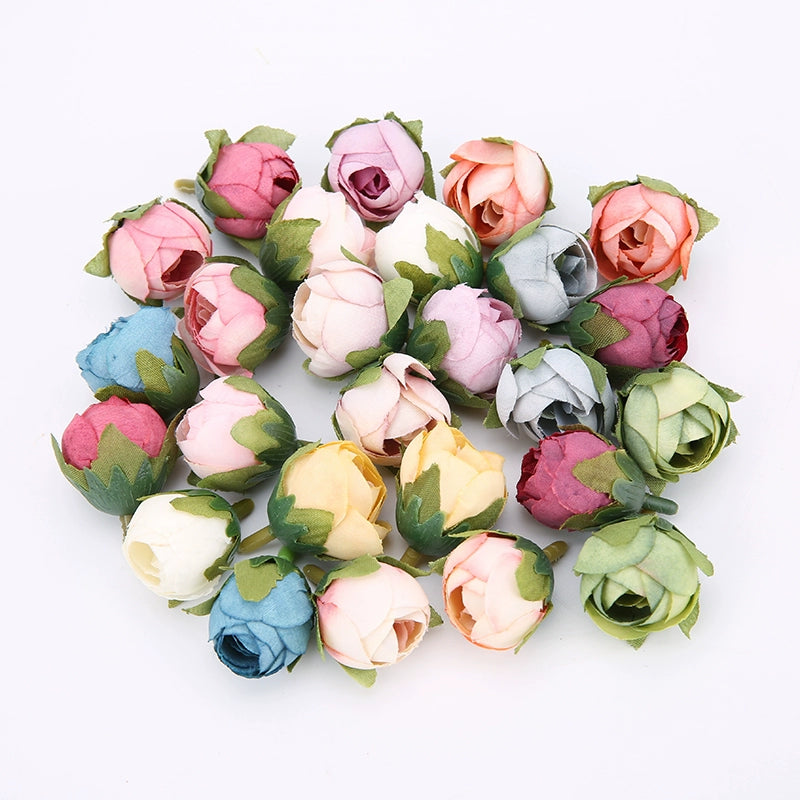 2cm Vintage Rose Buds Silk Flower Heads Pack 40