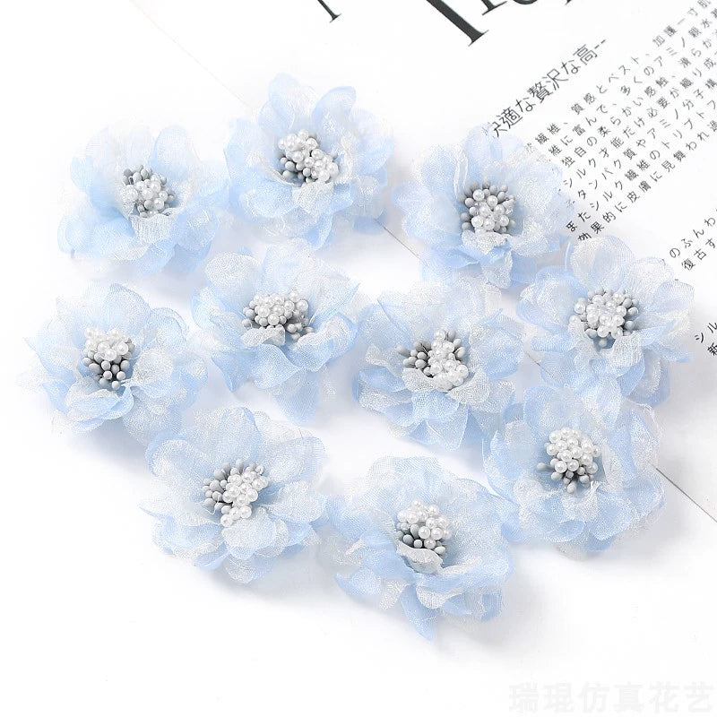 4cm Organza Fabric Flower Heads Pack 30