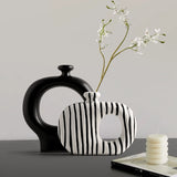 Load image into Gallery viewer, Geometric Black White Striped Ceramic Vase