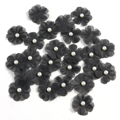 3.5cm Tulle Fabric Flower Heads with Pearls Pack 100