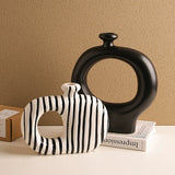 Load image into Gallery viewer, Geometric Black White Striped Ceramic Vase