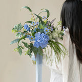 Load image into Gallery viewer, Blue Hydrangea Wildflower Bridal Bouquet