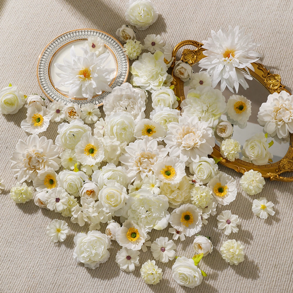 White Assorted Artificial Flower Heads (100pcs)