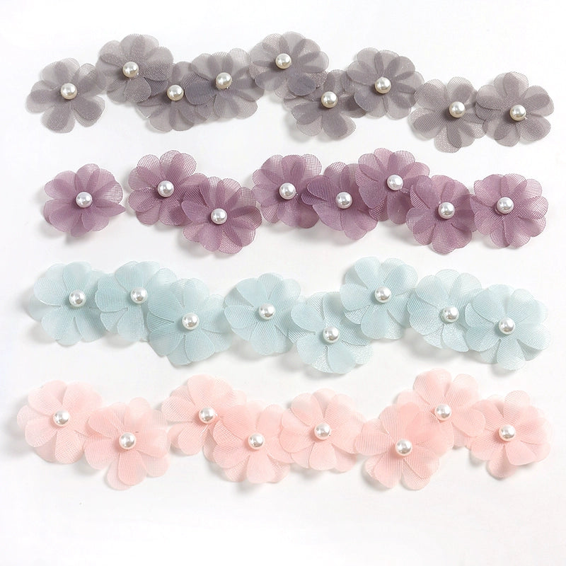 3.5cm Tulle Fabric Flower Heads with Pearls Pack 100