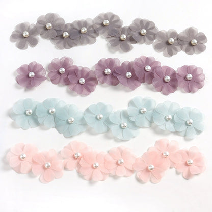 3.5cm Tulle Fabric Flower Heads with Pearls Pack 100