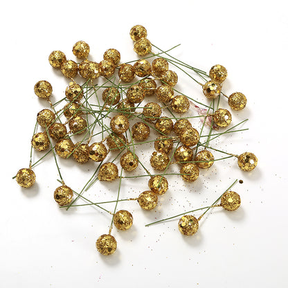 50 baies de houx artificielles scintillantes sur tige
