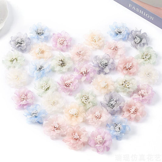 4cm Organza Fabric Flower Heads Pack 30