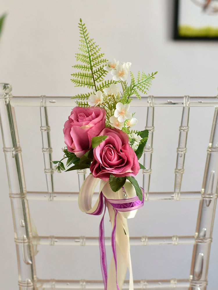 Wedding Aisle Chair Artificial Flowers with Ribbon